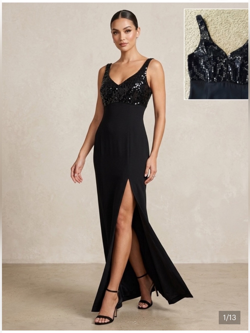 Reggio Maxi Prom Evening Dress size 6 Sequins Paillettes Embellished Slit front